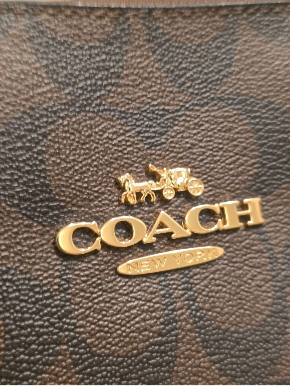 Coach CH504 Signature C Pine Green Leather Large Tote Bag Brown Gold HTF